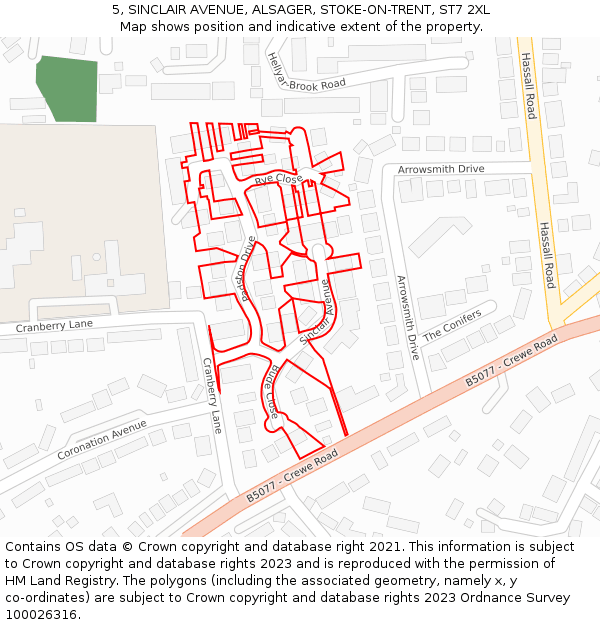 5, SINCLAIR AVENUE, ALSAGER, STOKE-ON-TRENT, ST7 2XL: Location map and indicative extent of plot