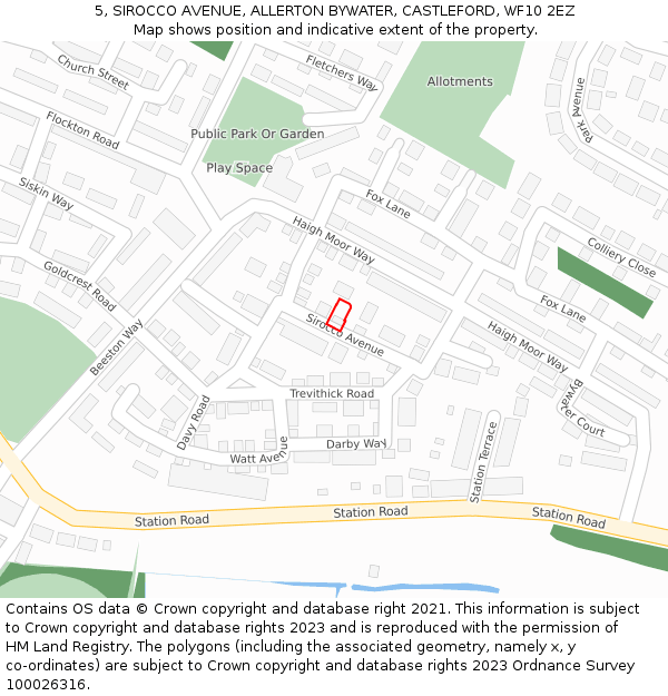 5, SIROCCO AVENUE, ALLERTON BYWATER, CASTLEFORD, WF10 2EZ: Location map and indicative extent of plot