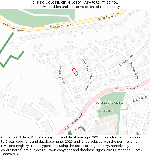 5, SISKIN CLOSE, KENNINGTON, ASHFORD, TN25 4QL: Location map and indicative extent of plot