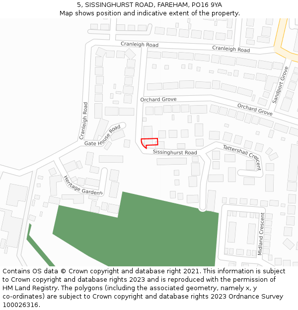 5, SISSINGHURST ROAD, FAREHAM, PO16 9YA: Location map and indicative extent of plot