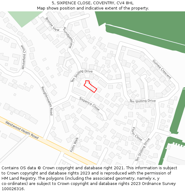 5, SIXPENCE CLOSE, COVENTRY, CV4 8HL: Location map and indicative extent of plot