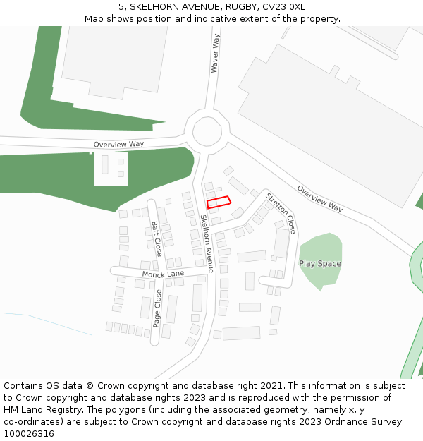 5, SKELHORN AVENUE, RUGBY, CV23 0XL: Location map and indicative extent of plot