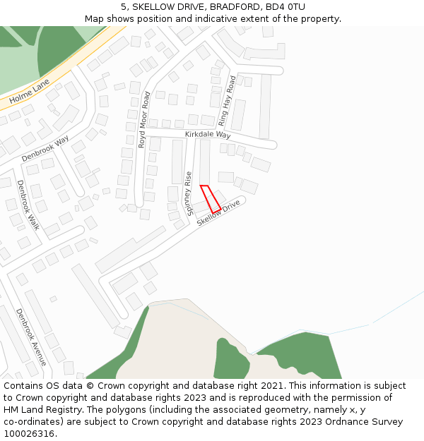 5, SKELLOW DRIVE, BRADFORD, BD4 0TU: Location map and indicative extent of plot