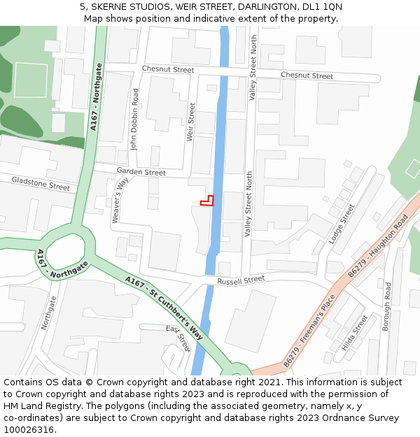 5, SKERNE STUDIOS, WEIR STREET, DARLINGTON, DL1 1QN: Location map and indicative extent of plot