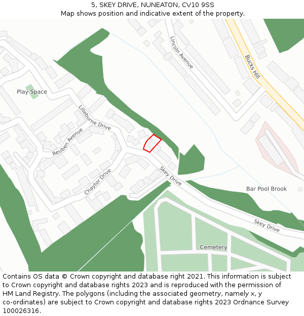 5, SKEY DRIVE, NUNEATON, CV10 9SS: Location map and indicative extent of plot