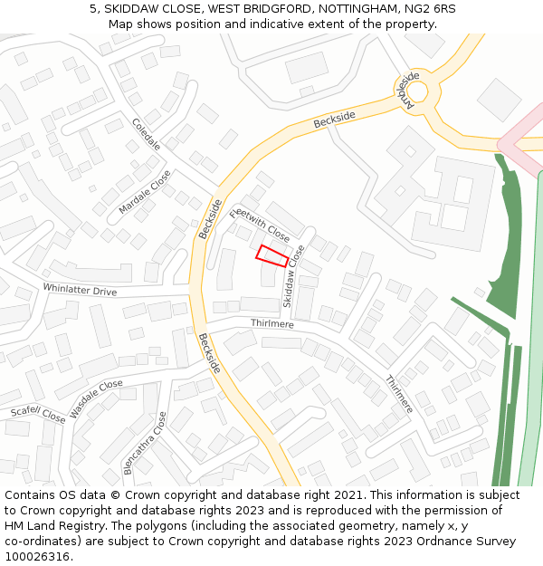 5, SKIDDAW CLOSE, WEST BRIDGFORD, NOTTINGHAM, NG2 6RS: Location map and indicative extent of plot