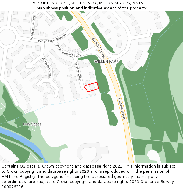 5, SKIPTON CLOSE, WILLEN PARK, MILTON KEYNES, MK15 9DJ: Location map and indicative extent of plot