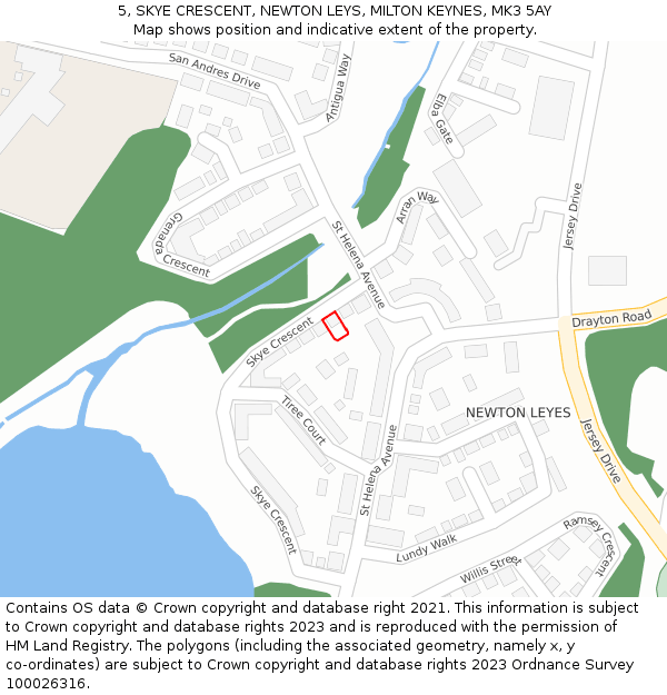 5, SKYE CRESCENT, NEWTON LEYS, MILTON KEYNES, MK3 5AY: Location map and indicative extent of plot