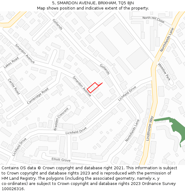 5, SMARDON AVENUE, BRIXHAM, TQ5 8JN: Location map and indicative extent of plot