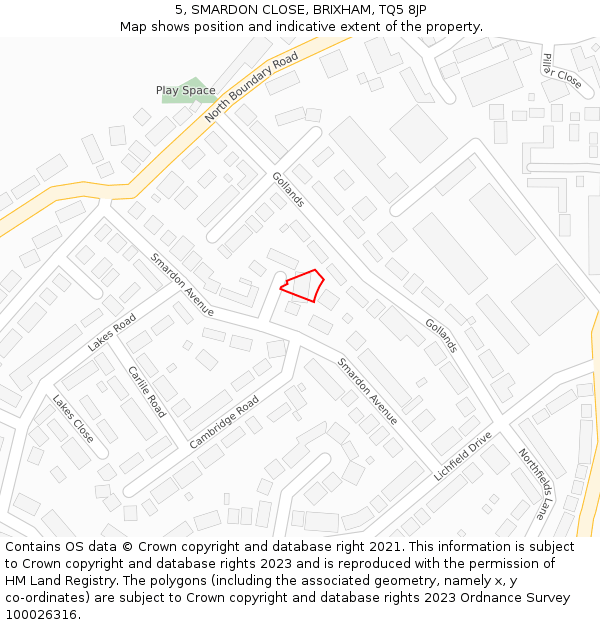 5, SMARDON CLOSE, BRIXHAM, TQ5 8JP: Location map and indicative extent of plot
