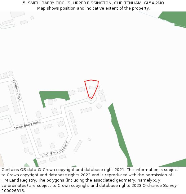 5, SMITH BARRY CIRCUS, UPPER RISSINGTON, CHELTENHAM, GL54 2NQ: Location map and indicative extent of plot