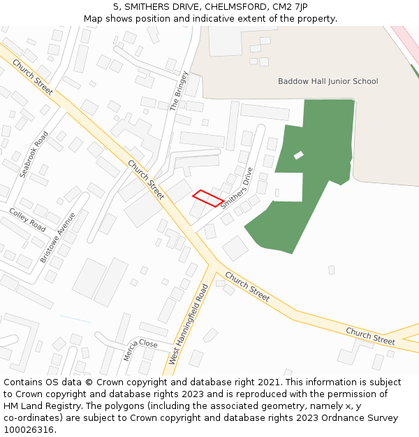 5, SMITHERS DRIVE, CHELMSFORD, CM2 7JP: Location map and indicative extent of plot