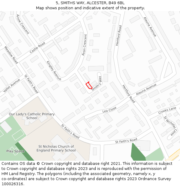 5, SMITHS WAY, ALCESTER, B49 6BL: Location map and indicative extent of plot
