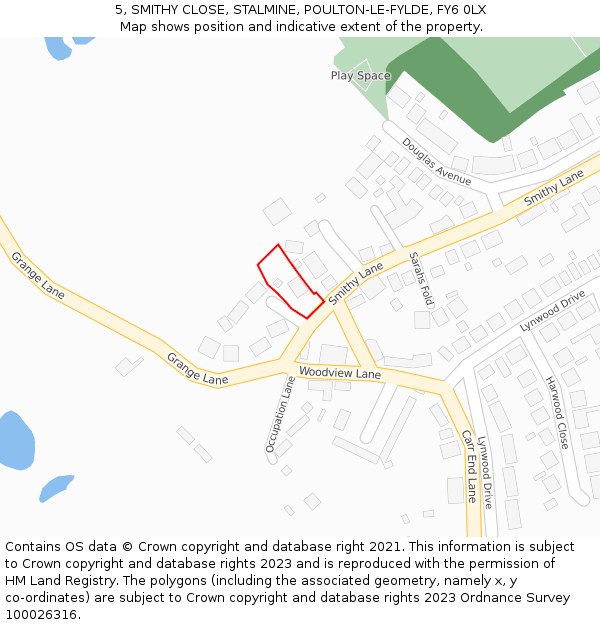 5, SMITHY CLOSE, STALMINE, POULTON-LE-FYLDE, FY6 0LX: Location map and indicative extent of plot