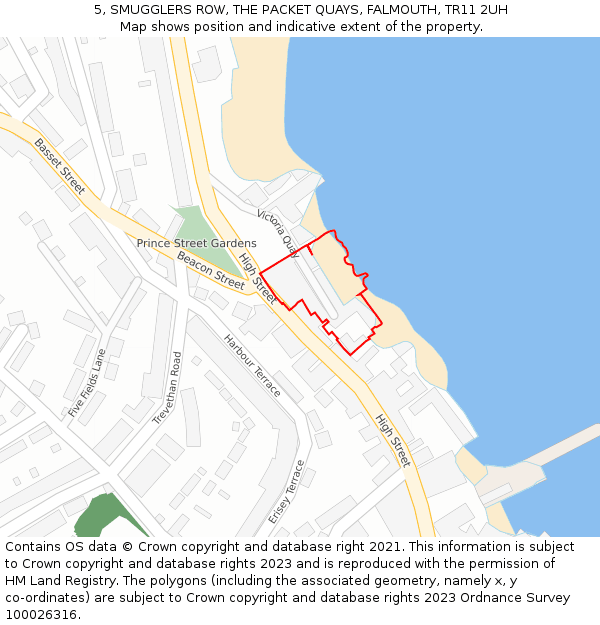 5, SMUGGLERS ROW, THE PACKET QUAYS, FALMOUTH, TR11 2UH: Location map and indicative extent of plot