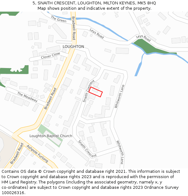 5, SNAITH CRESCENT, LOUGHTON, MILTON KEYNES, MK5 8HQ: Location map and indicative extent of plot