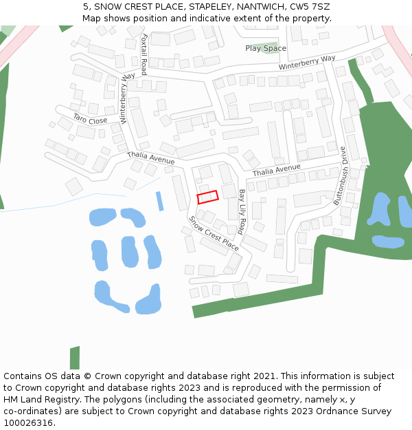 5, SNOW CREST PLACE, STAPELEY, NANTWICH, CW5 7SZ: Location map and indicative extent of plot