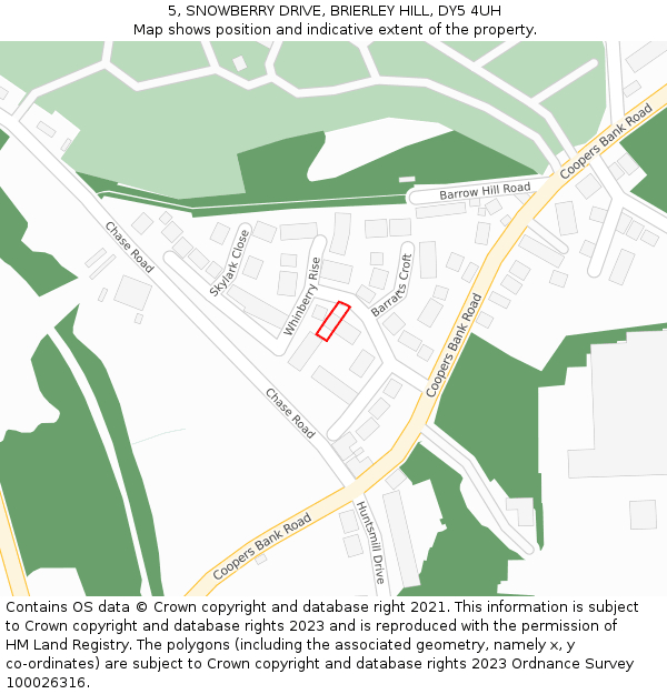 5, SNOWBERRY DRIVE, BRIERLEY HILL, DY5 4UH: Location map and indicative extent of plot