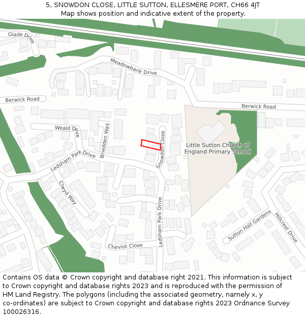 5, SNOWDON CLOSE, LITTLE SUTTON, ELLESMERE PORT, CH66 4JT: Location map and indicative extent of plot
