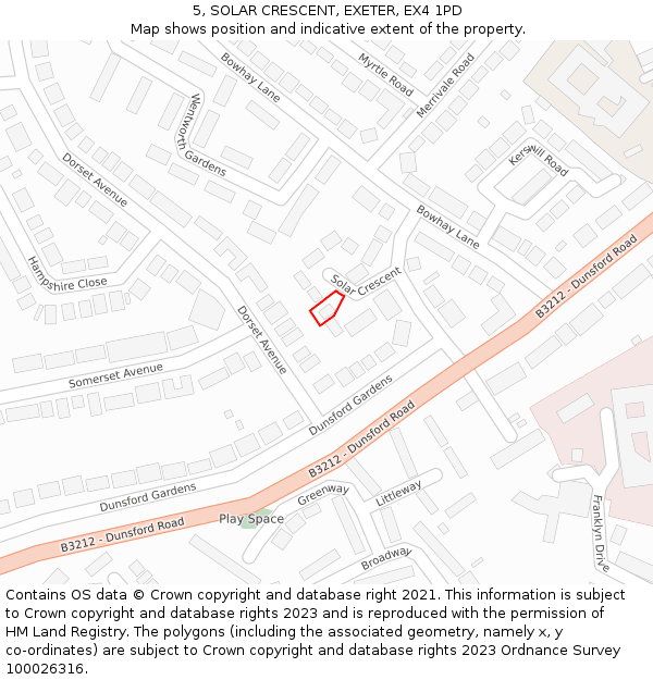5, SOLAR CRESCENT, EXETER, EX4 1PD: Location map and indicative extent of plot