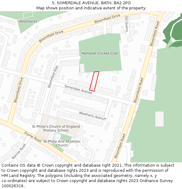 5, SOMERDALE AVENUE, BATH, BA2 2PG: Location map and indicative extent of plot