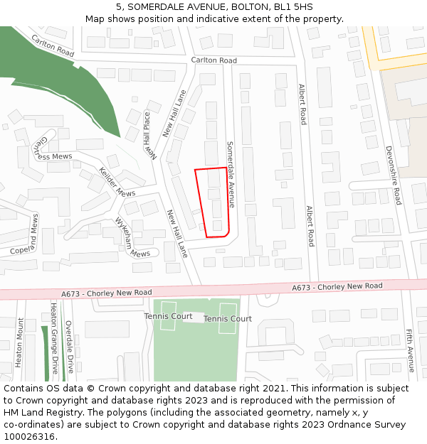 5, SOMERDALE AVENUE, BOLTON, BL1 5HS: Location map and indicative extent of plot