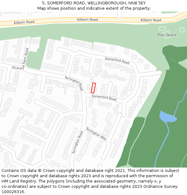 5, SOMERFORD ROAD, WELLINGBOROUGH, NN8 5EY: Location map and indicative extent of plot