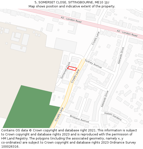 5, SOMERSET CLOSE, SITTINGBOURNE, ME10 1JU: Location map and indicative extent of plot