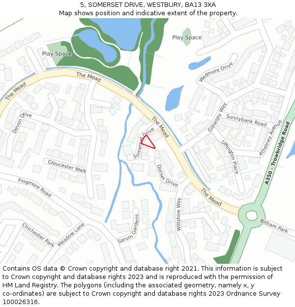 5, SOMERSET DRIVE, WESTBURY, BA13 3XA: Location map and indicative extent of plot