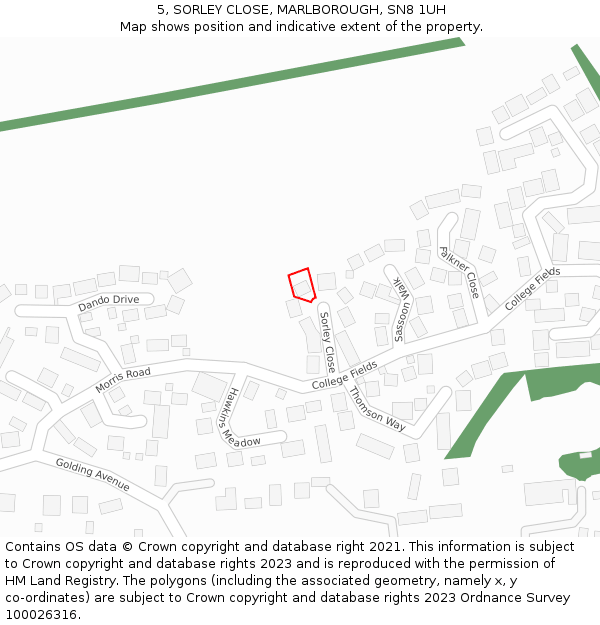 5, SORLEY CLOSE, MARLBOROUGH, SN8 1UH: Location map and indicative extent of plot