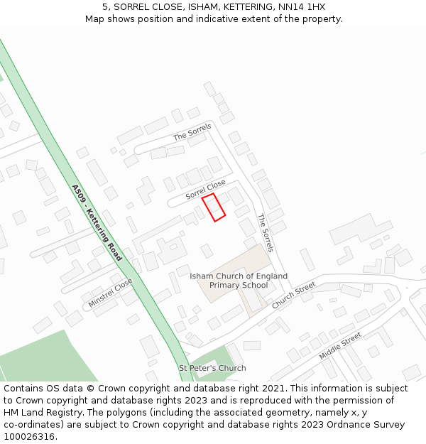 5, SORREL CLOSE, ISHAM, KETTERING, NN14 1HX: Location map and indicative extent of plot
