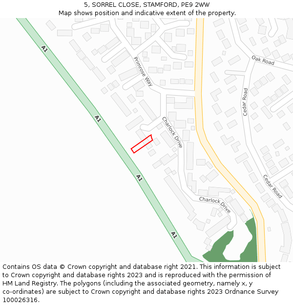 5, SORREL CLOSE, STAMFORD, PE9 2WW: Location map and indicative extent of plot