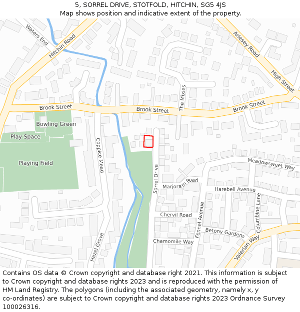 5, SORREL DRIVE, STOTFOLD, HITCHIN, SG5 4JS: Location map and indicative extent of plot