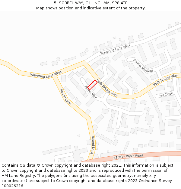 5, SORREL WAY, GILLINGHAM, SP8 4TP: Location map and indicative extent of plot