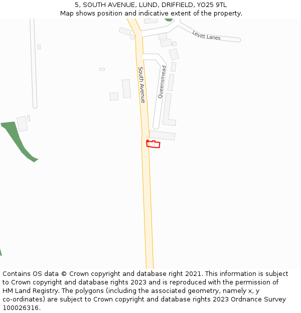 5, SOUTH AVENUE, LUND, DRIFFIELD, YO25 9TL: Location map and indicative extent of plot