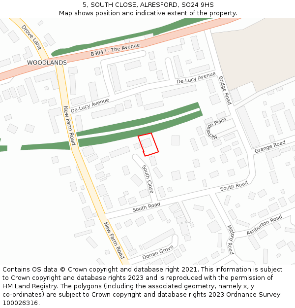 5, SOUTH CLOSE, ALRESFORD, SO24 9HS: Location map and indicative extent of plot