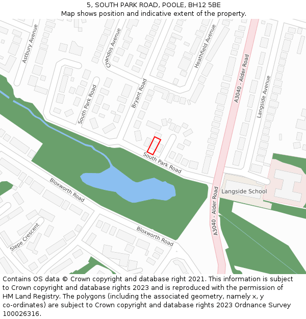 5, SOUTH PARK ROAD, POOLE, BH12 5BE: Location map and indicative extent of plot