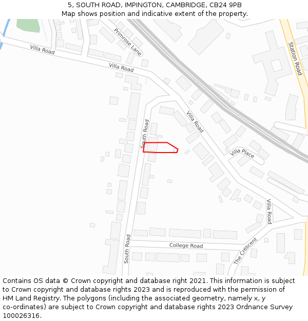 5, SOUTH ROAD, IMPINGTON, CAMBRIDGE, CB24 9PB: Location map and indicative extent of plot
