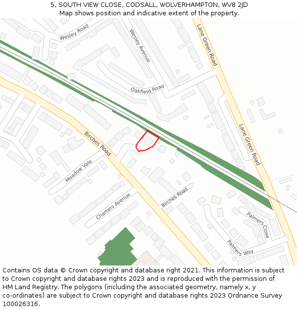 5, SOUTH VIEW CLOSE, CODSALL, WOLVERHAMPTON, WV8 2JD: Location map and indicative extent of plot