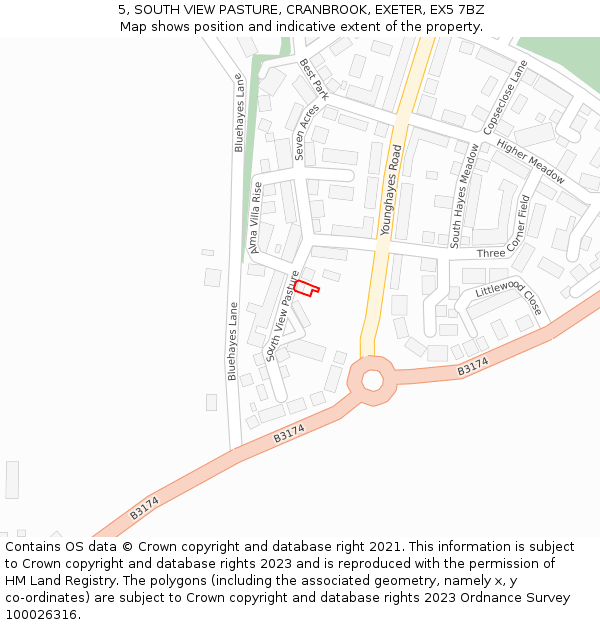 5, SOUTH VIEW PASTURE, CRANBROOK, EXETER, EX5 7BZ: Location map and indicative extent of plot