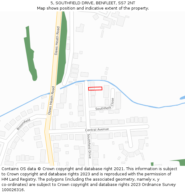 5, SOUTHFIELD DRIVE, BENFLEET, SS7 2NT: Location map and indicative extent of plot