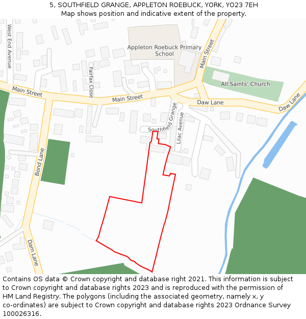 5, SOUTHFIELD GRANGE, APPLETON ROEBUCK, YORK, YO23 7EH: Location map and indicative extent of plot