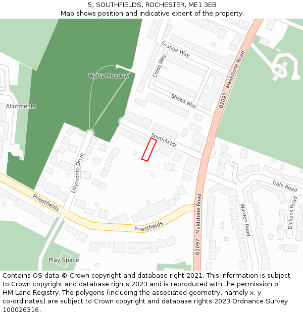 5, SOUTHFIELDS, ROCHESTER, ME1 3EB: Location map and indicative extent of plot