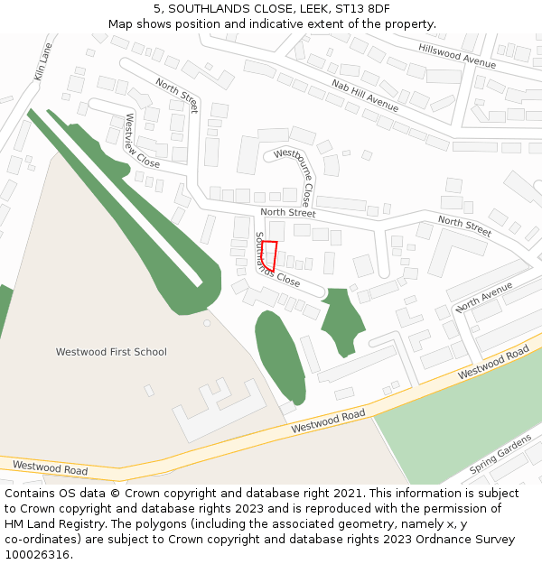 5, SOUTHLANDS CLOSE, LEEK, ST13 8DF: Location map and indicative extent of plot
