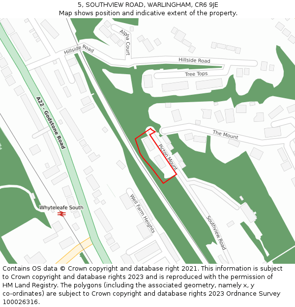 5, SOUTHVIEW ROAD, WARLINGHAM, CR6 9JE: Location map and indicative extent of plot