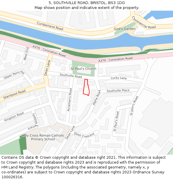 5, SOUTHVILLE ROAD, BRISTOL, BS3 1DG: Location map and indicative extent of plot