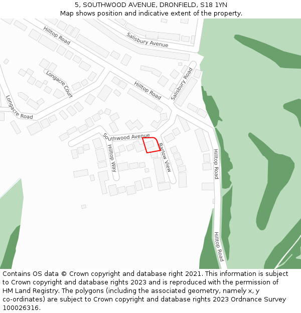 5, SOUTHWOOD AVENUE, DRONFIELD, S18 1YN: Location map and indicative extent of plot