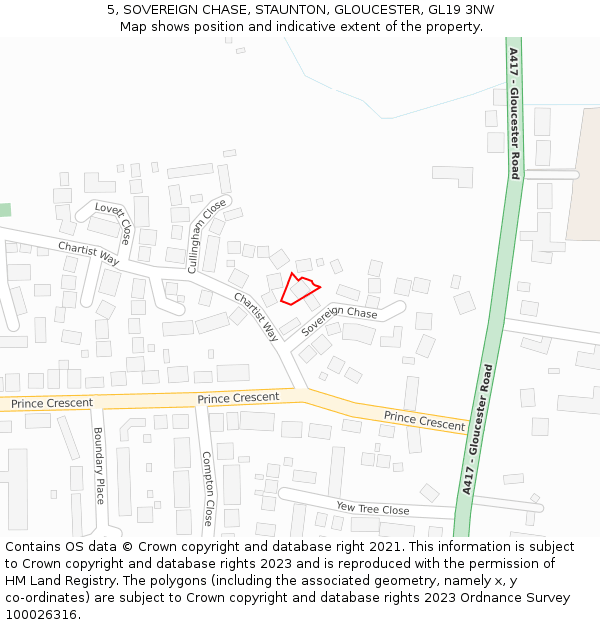 5, SOVEREIGN CHASE, STAUNTON, GLOUCESTER, GL19 3NW: Location map and indicative extent of plot