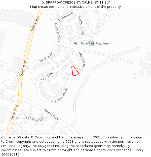 5, SPARROW CRESCENT, CALNE, SN11 8LY: Location map and indicative extent of plot