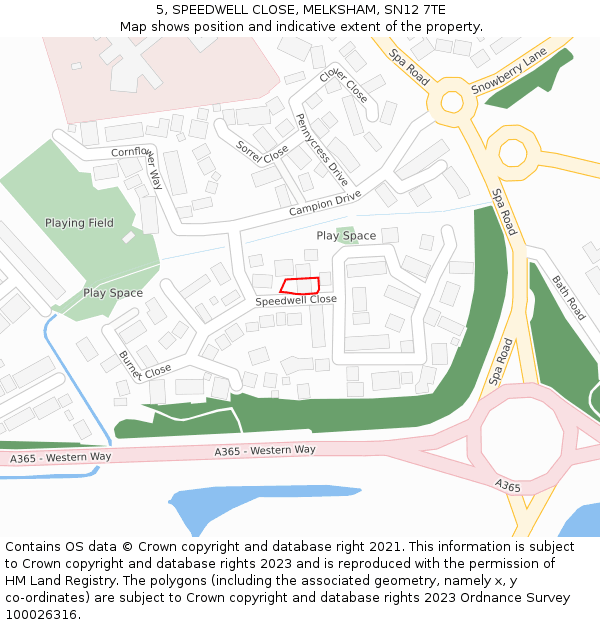 5, SPEEDWELL CLOSE, MELKSHAM, SN12 7TE: Location map and indicative extent of plot